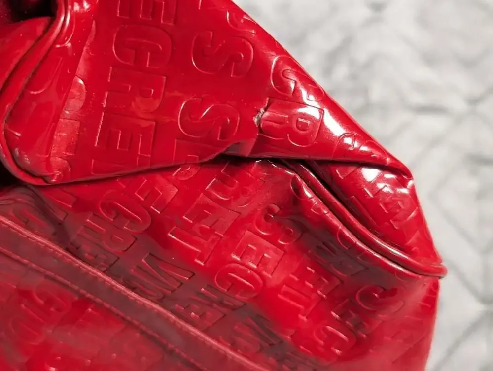 Victoria's Secret Red Patent Vinyl Embossed Logo Satchel Handbag